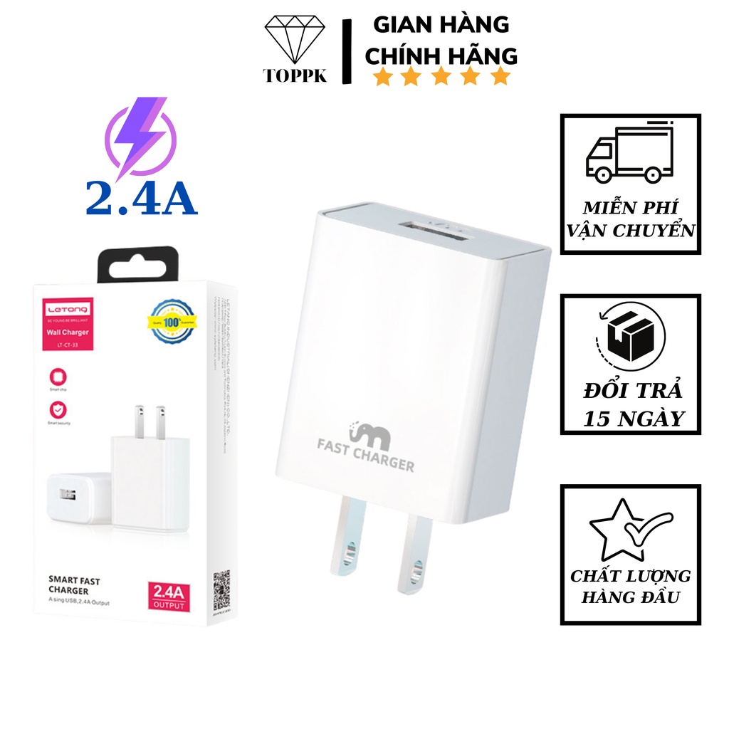 Củ Sạc nhanh LETANG 2.4A dành cho iphone samsung xiaomi oppo