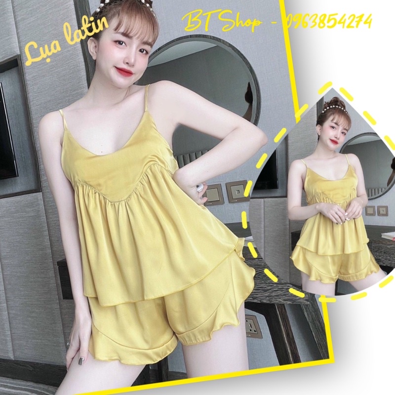 Đồ ngủ mặc nhà lụa 2 dây đùi màu trơn freesize <57kg tuỳ chiều cao