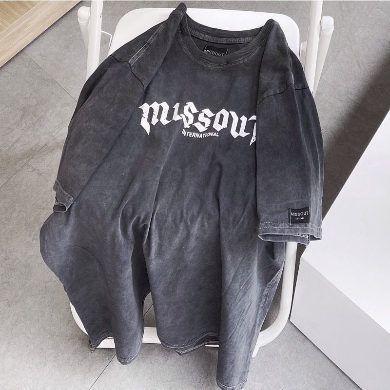 Áo thun tay lỡ Wash Xám MISS.OUT ❤️ Nam nữ unisex ❤️ Áo phông cổ tròn form rộng