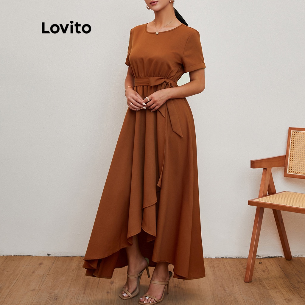 Lovito Đầm Dạ Hội Cổ Tròn Màu Nâu Kiểu Dáng Lovito Tùy Chọn L20D032