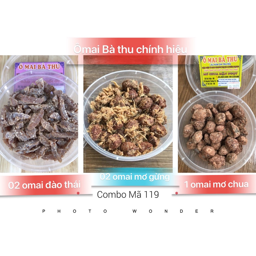 COMBO MÃ 119 GỒM 02 Ômai Đào thái muối ớt+ 02 ô mai mơ gừng chua ngọt + 01 ô mai Mơ chua ngọt, đặc sản số 1 Hà Nội