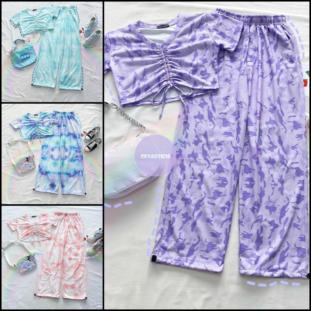 Set bộ Tie Dye áo croptop + quần dài loang màu hot trend ulzzang