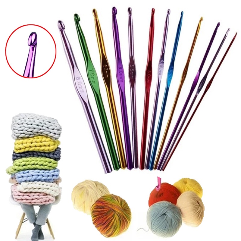 Set 8 kim móc len đơn đầu kim loại nhiều màu sắc