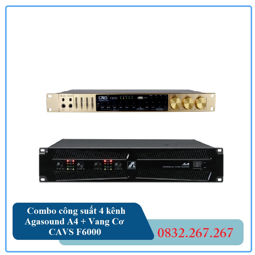 Combo công suất 4 kênh Agasound A4 + Vang Cơ CAVS F6000