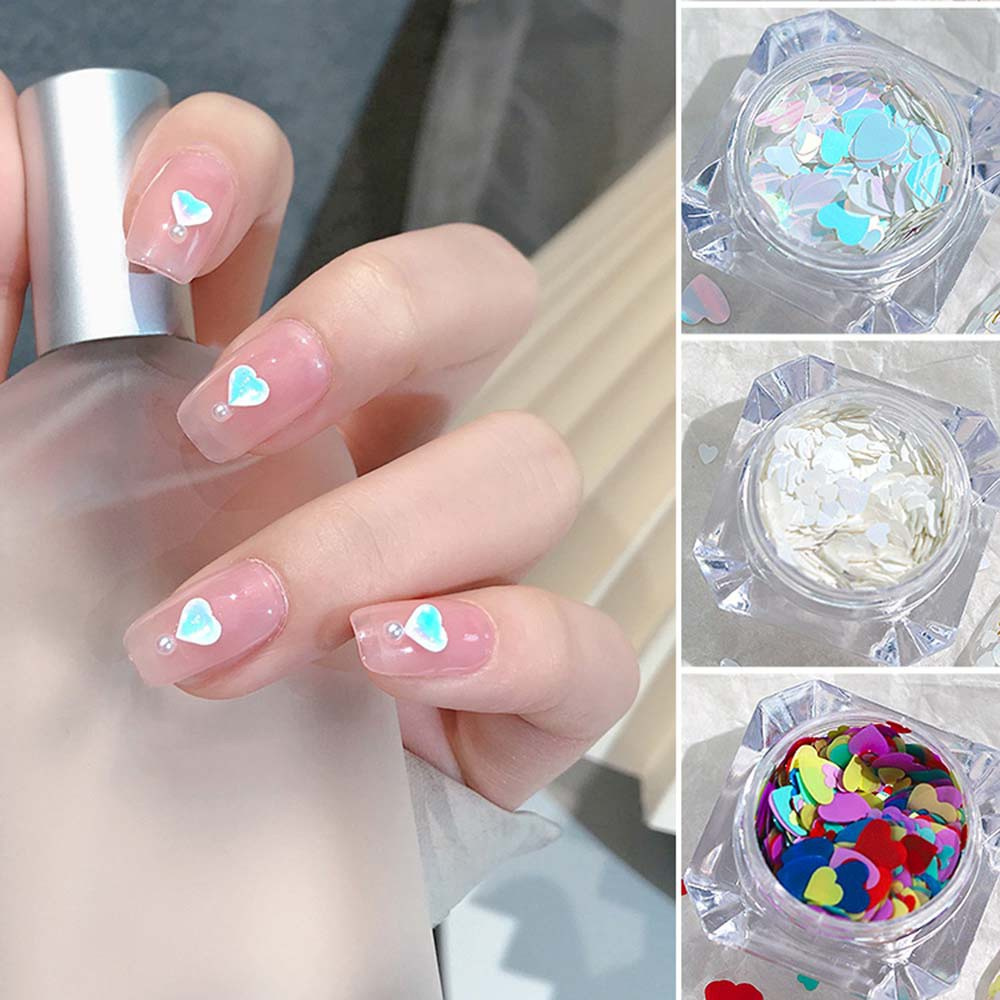 [Hàng mới về] Hộp kim tuyến sequin hình trái tim long lanh trang trí móng tay nhiều kích thước DIY