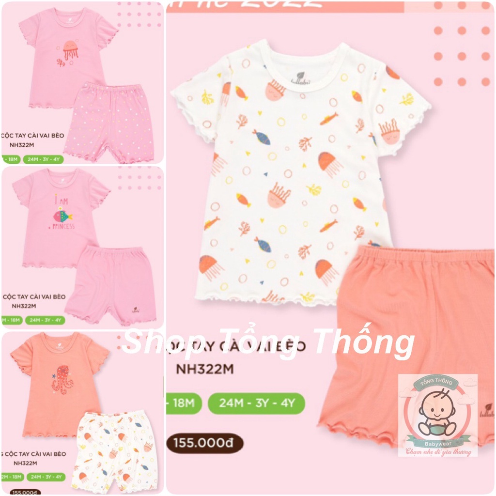 Bộ Lullaby Petit cao cấp mềm mịn thoáng mát thấm hút tốt bộ cộc tay bèo in hình đáng yêu cho bé gái NH311M NH314M Nh322M