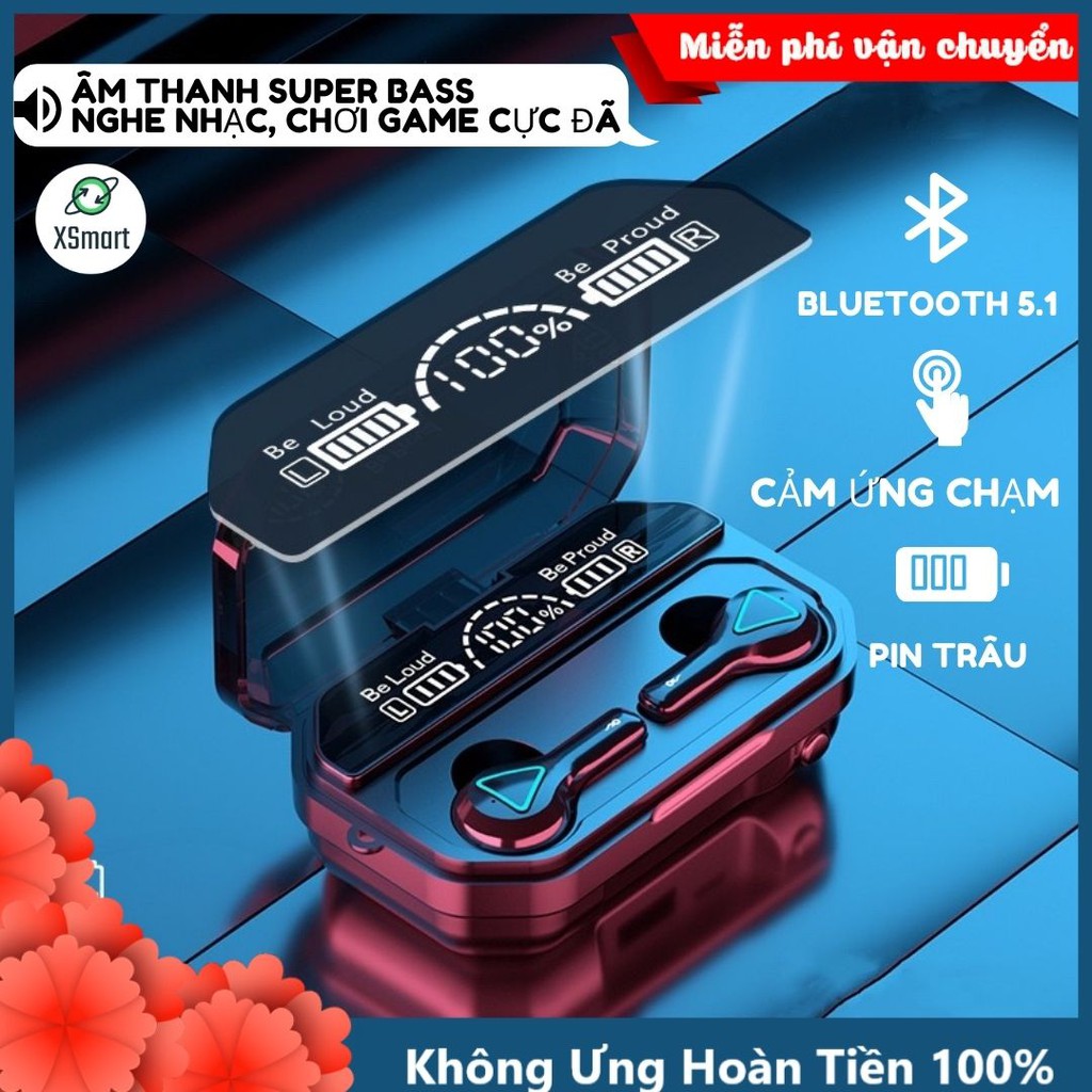 Tai nghe bluetooth không dây nhét tai cho điện thoại A15 PREMIUM BASS màn hình led, có mic, tương thích điện thoại