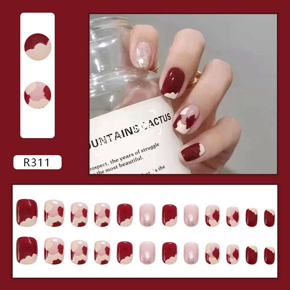 MIHAN1 24pcs/Box Press On Nails Wearable Artificial Fake Nails Short Round/Square Head False Nails Detachable Manicure Tool Full Cover Heart Bow Nail Tips