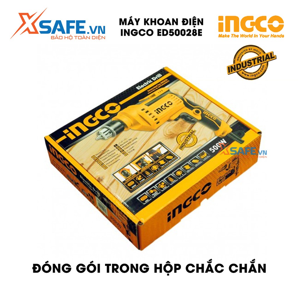 Máy khoan cầm tay 10mm INGCO ED50028E công suất 500w, tốc độ 3250rpm, khả năng khoan 1.0-10mm, có chỉnh tốc độ