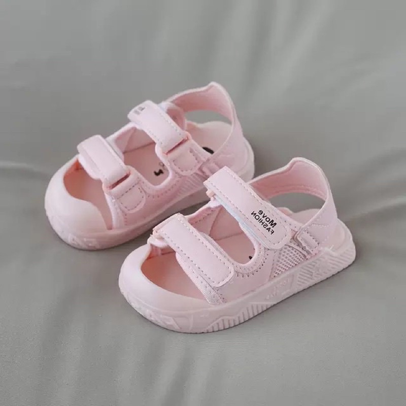 Sandal chống vấp cho bé trai, bé gái - dép quai hậu có quai ngang dán, kiểu dáng thể thao(hồng,trắng,đen)(sz15-sz25)2106