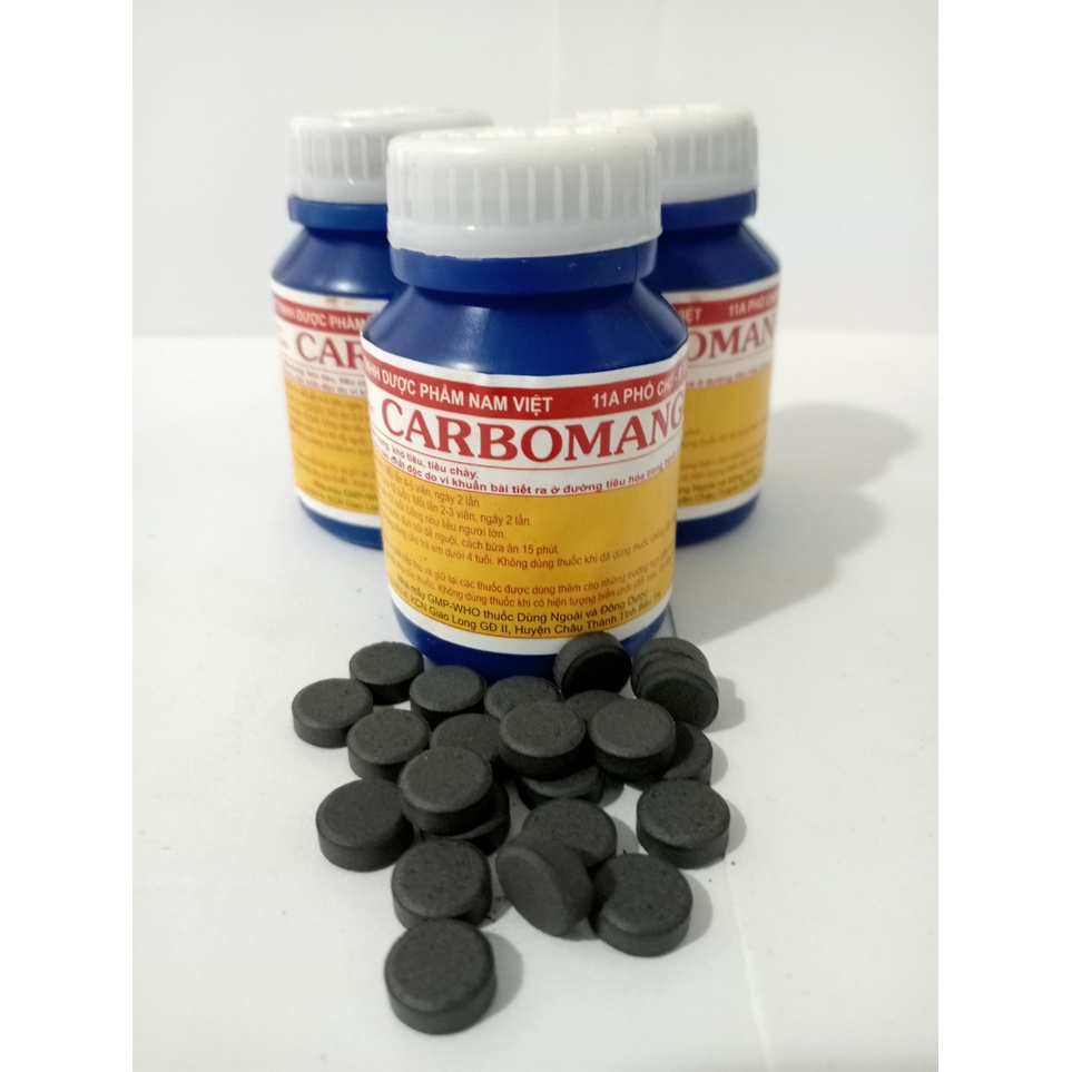 CARBOMANGO LỌ 100 VIÊN Hỗ trợ tiêu hóa trong trường hợp đau bụng, tiêu chảy, ăn không tiêu..