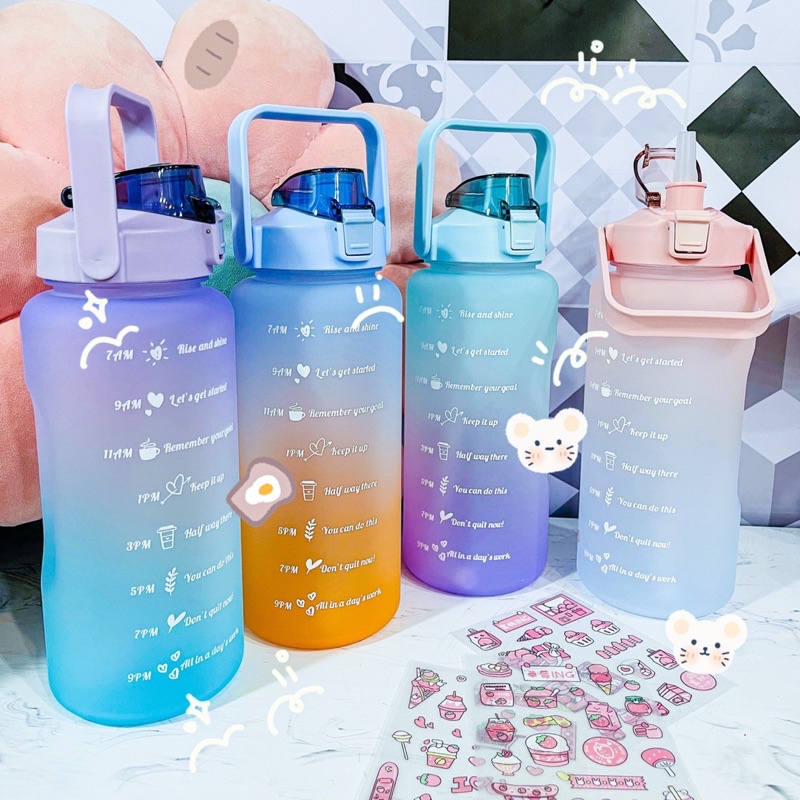 Bình Đựng Nước 2L Dễ Thương Có Vạch Báo Giờ Uống Nước
