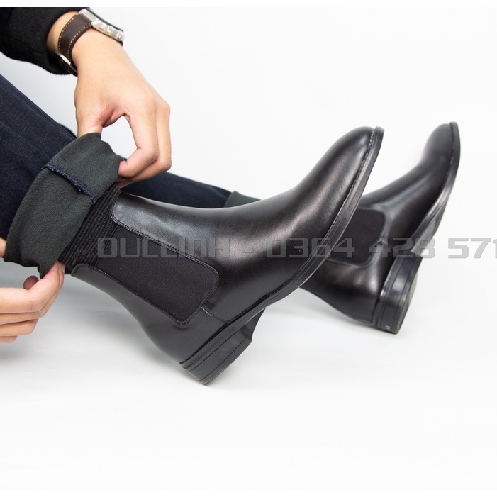 [TẶNG TẤT KHỬ MÙI] Giày Chelsea Boots Da Bóng, Màu Đen độc quyền, hỗ trợ tăng chiều cao bí mật 5cm, dễ phối đồ | BigBuy360 - bigbuy360.vn