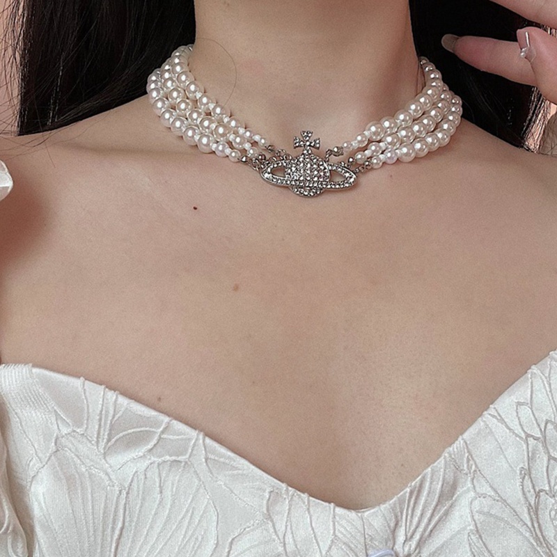 Wmmb Vòng Cổ Choker Nhiều Lớp Đính Hạt Ngọc Trai Và Hành Tinh Đính Đá Phong Cách Baroque Colla
