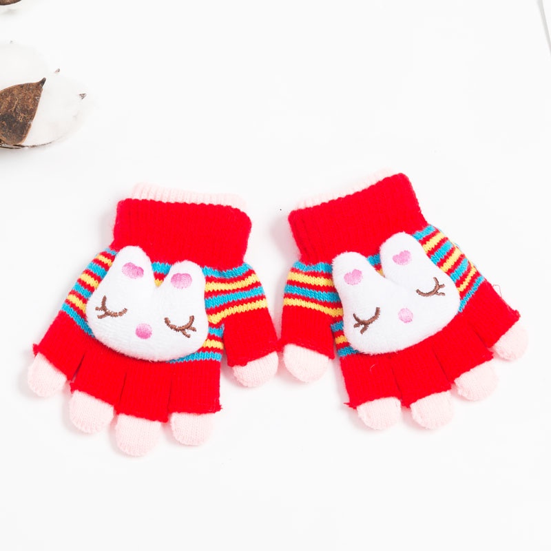 găng tay len 2 lớp đính gấu bông đáng yêu cho bé 1-3 tuổi