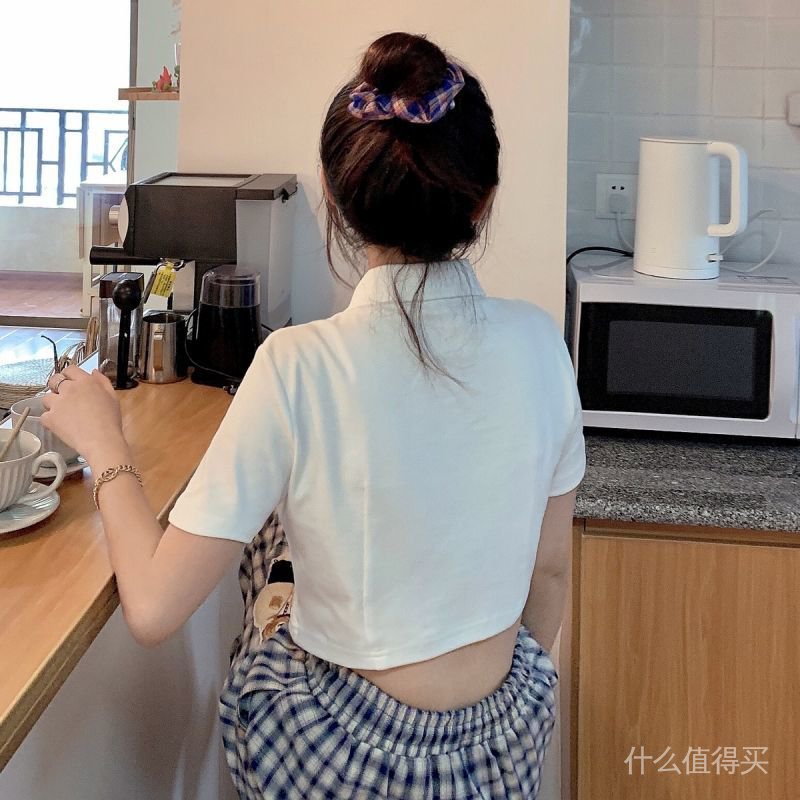 Women's 2021 spring and summer short sleeve bear t-shirts new wild thin white short high waist polo shirt | BigBuy360 - bigbuy360.vn