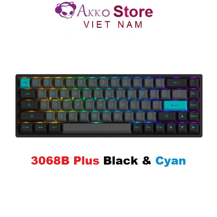 Bàn phím cơ AKKO 3068B Plus Black & Cyan ( Wireless 2.4Ghz / Bluetooth 5.0 / Hotswap / Foam tiêu âm / AKKO CS Jelly