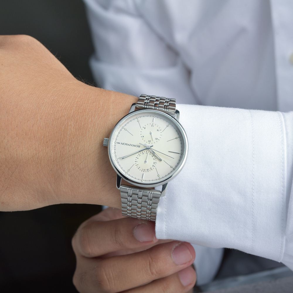 Đồng hồ Romanson Men Watch TM3236FMWWH mặt mỏng kính chống xước, máy Thụy Sĩ chống nước, dây thép cao cấp chính hãng