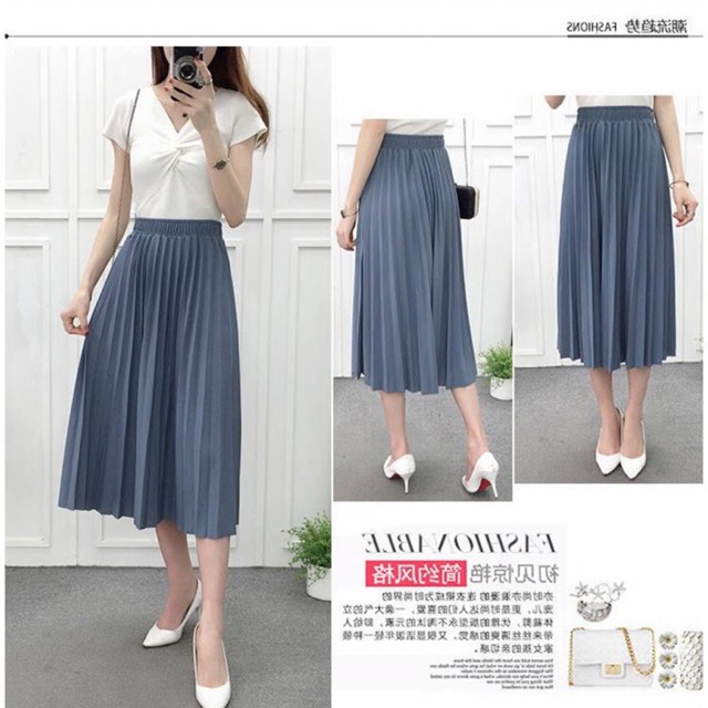 Chân váy xếp ly dáng dài