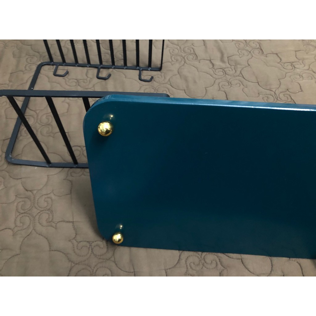 Khay đựng bình cốc kim loại xanh, đế bi vàng decor phong cách Bắc Âu - bưng bê đồ tiện lợi