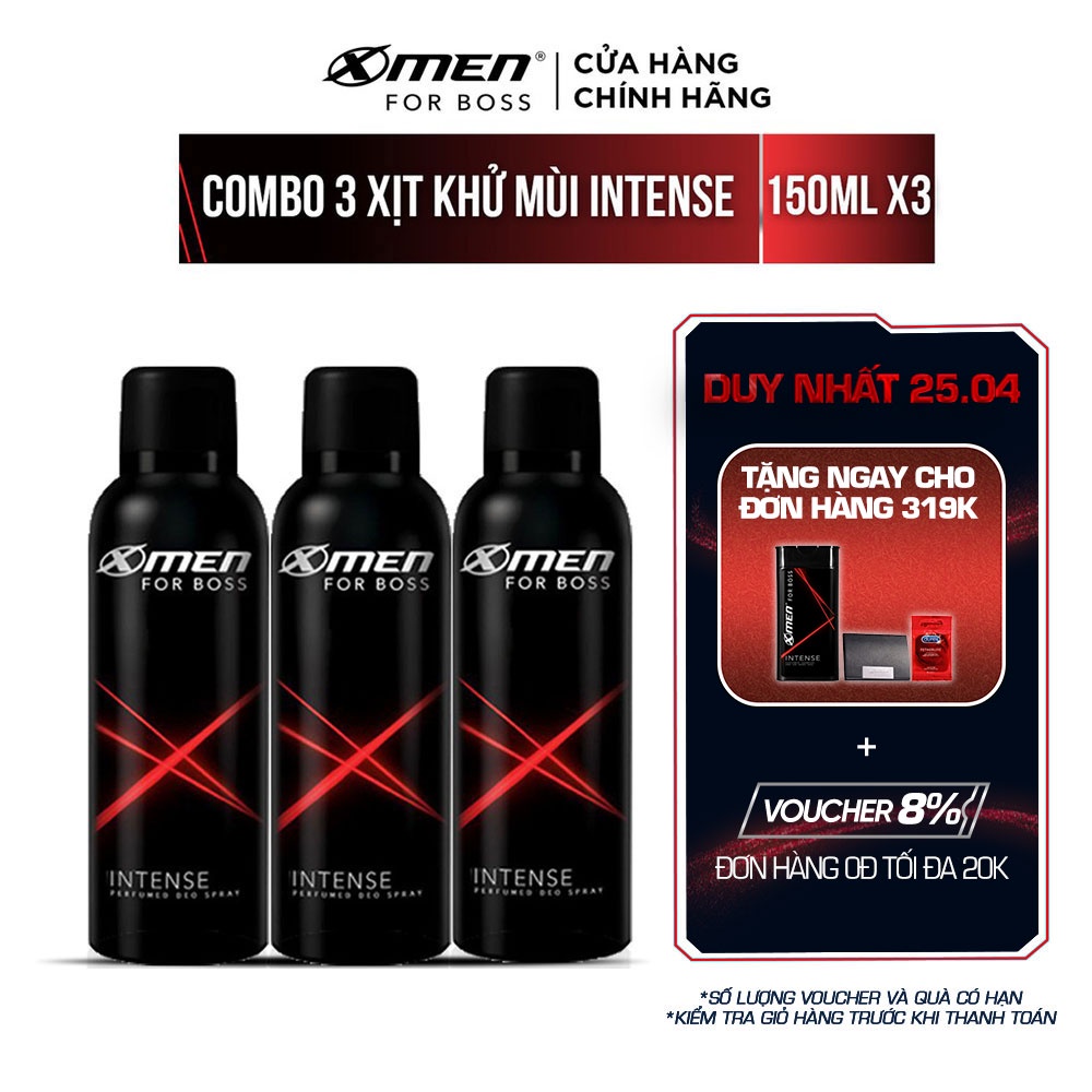 Combo 3 Xịt khử mùi X-Men for Boss Intense 150ml/chai