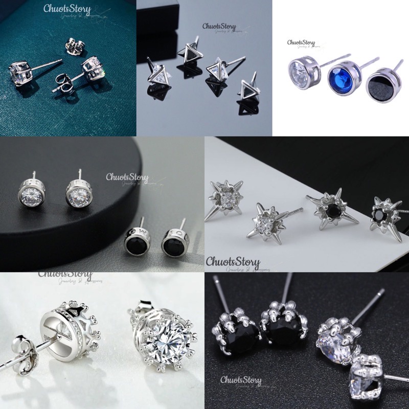 Khuyên tai nam nữ unisex đính đá nhiều mẫu, bông tai titan không gỉ thời trang - ChuotsStory