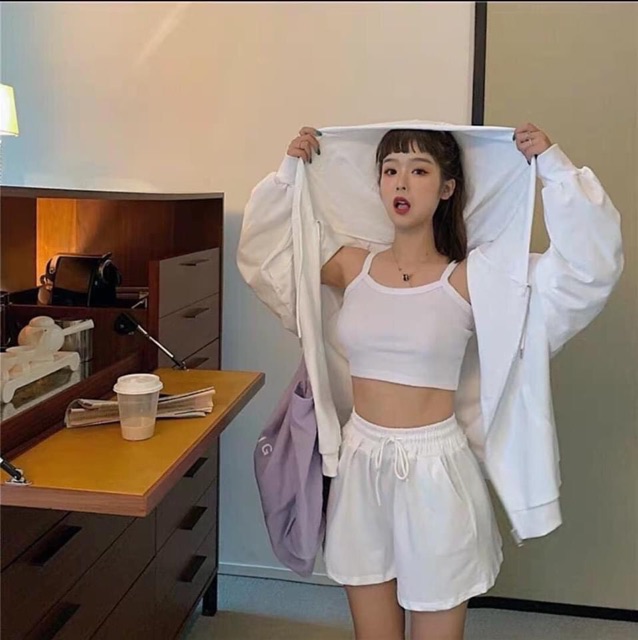 SET THỂ THAO 3 MÓN ( ÁO KHOÁC NỈ MŨ + ÁO 2 DÂY CRT + QUẦN SOOC CHUN ) | BigBuy360 - bigbuy360.vn