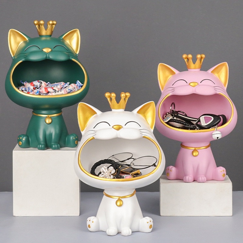 Tượng Mèo chó há miệng thần tài decor SG.DECOR để đồ chìa khóa đựng bánh kẹo siêu đáng yêu  quà tặng decor