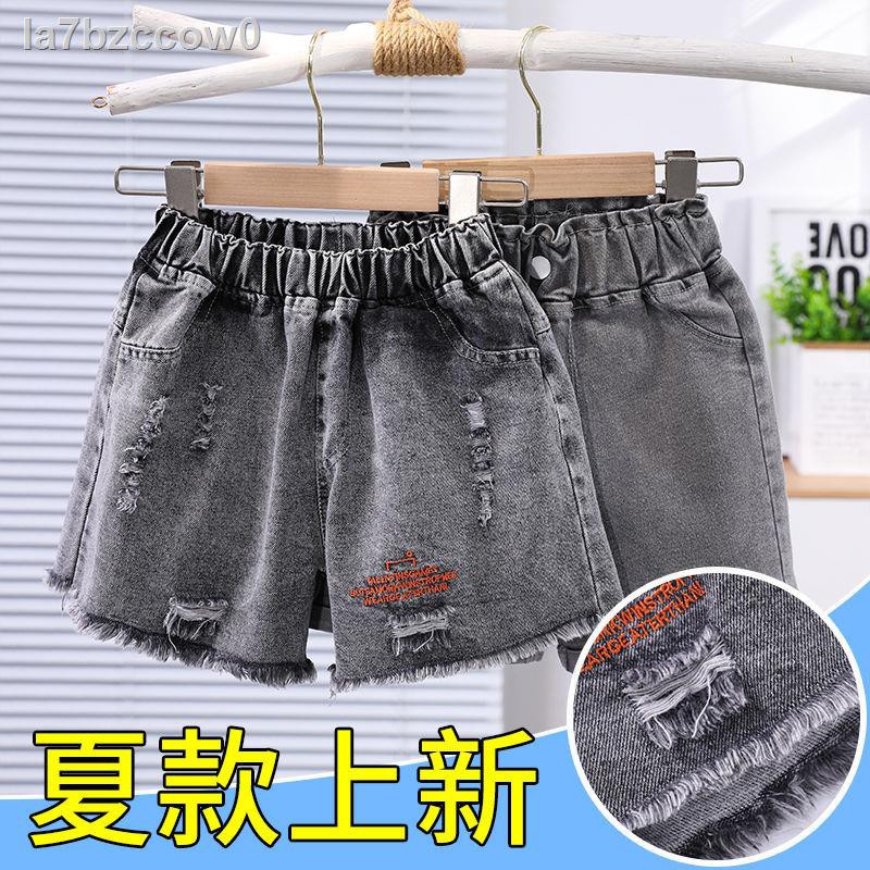 > Quần sooc denim cho bé gái mùa hè 2021 trẻ em mới ở tuổi trung niên năm điểm đùi nữ cạp cao mặc ngoài mỏng