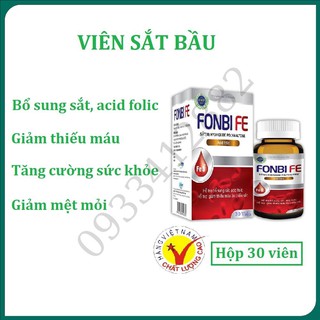 Sắt bầu hữu cơ Fonbi Fe Hộp 30 viên giúp bổ sung sắt axit Folic Hàng Chính Hãng Công Ty