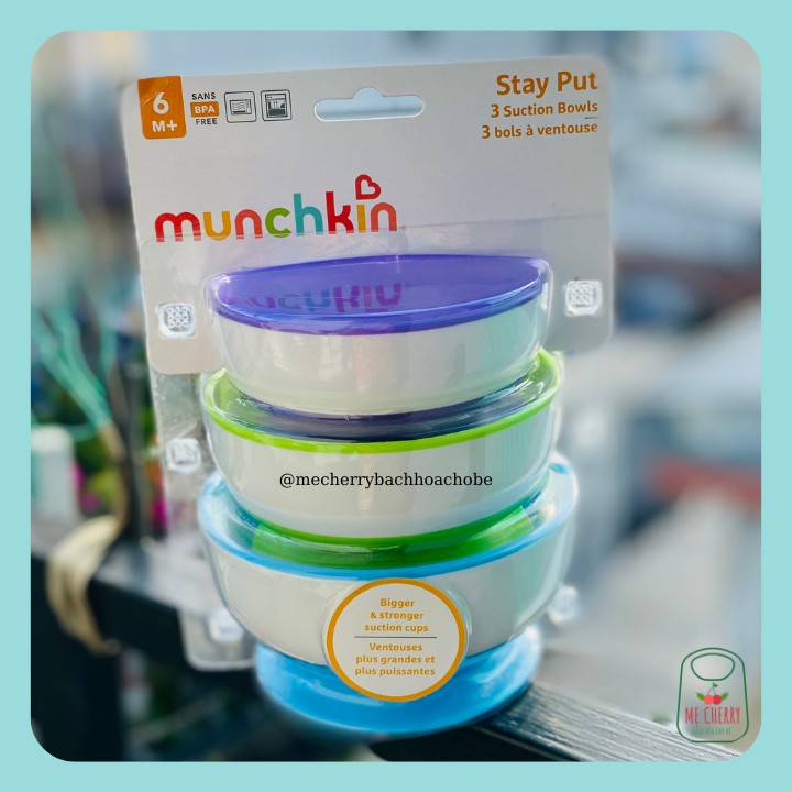 Chén, Bát ăn dặm Munchkin chống đổ có đế hít chân không nguyên set và có tách lẻ cho bé