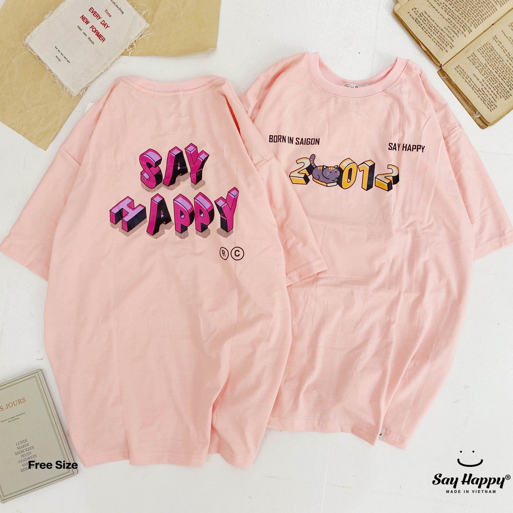[Mã LT50 giảm 50k đơn 250k] Áo Thun Nam Nữ Unisex Form Rộng Tay Lỡ Say Happy Hình 01