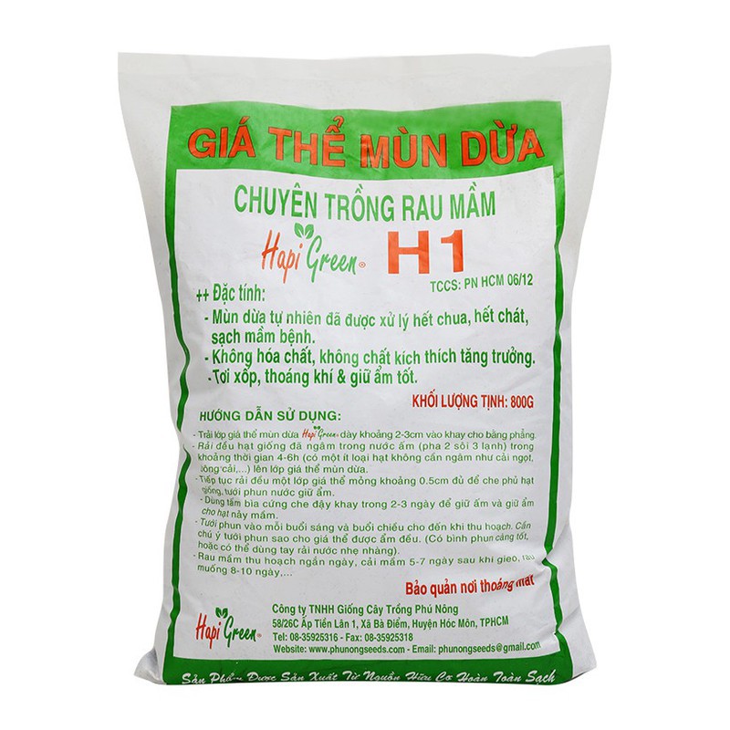 Giá Thể Mùn Dừa Đất H1 Hapigreen 800G (Trồng Rau Mầm, Thủy Canh)-PAS