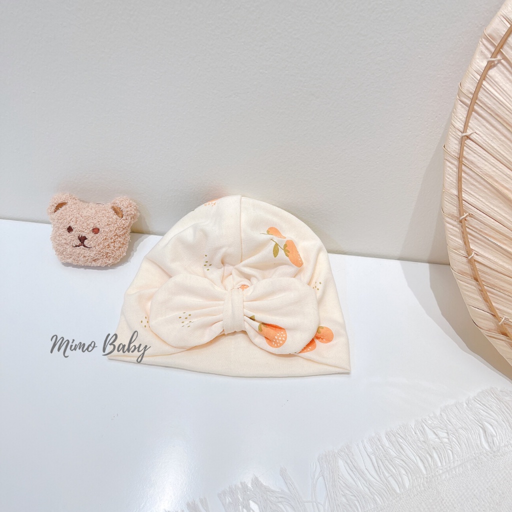 Mũ turban màu be họa tiết quả cam đáng yêu cho bé MTB98 Mimo Baby