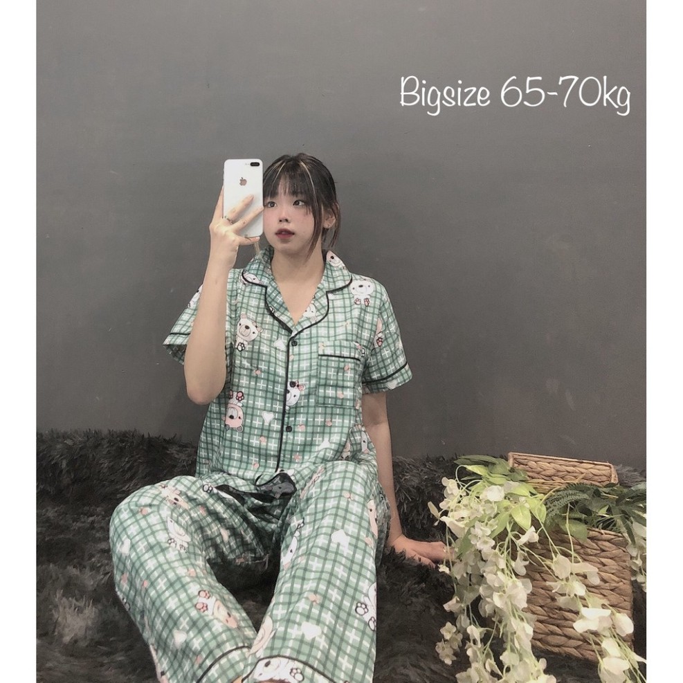 Bộ đồ ngủ, đồ bộ Pijama lụa nữ mặc nhà tay ngắn quần dài bigsize chất kate thái