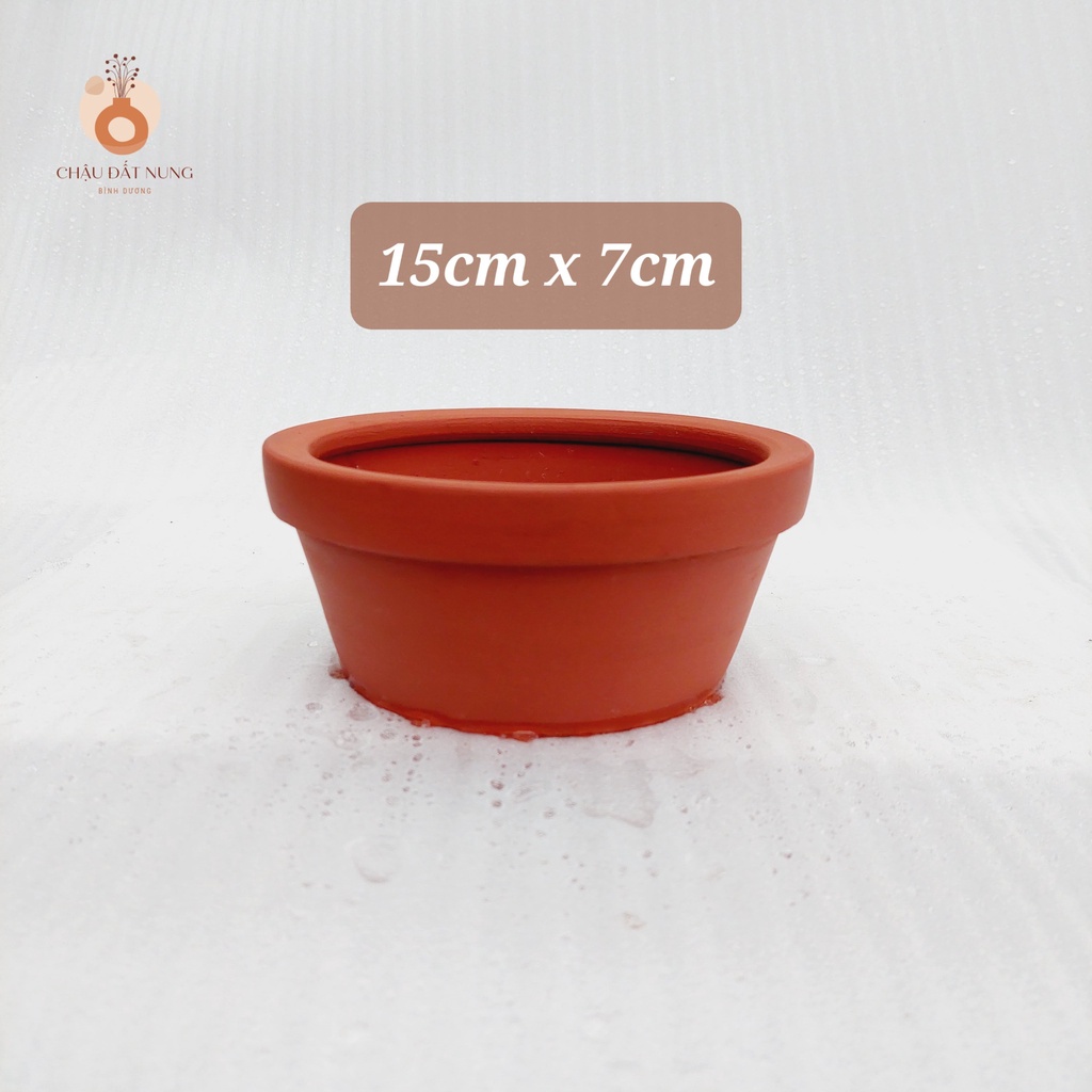 Chậu đất nung, Chậu sen đá - Cái thau, đường kính miệng 15cm, chiều cao 7cm