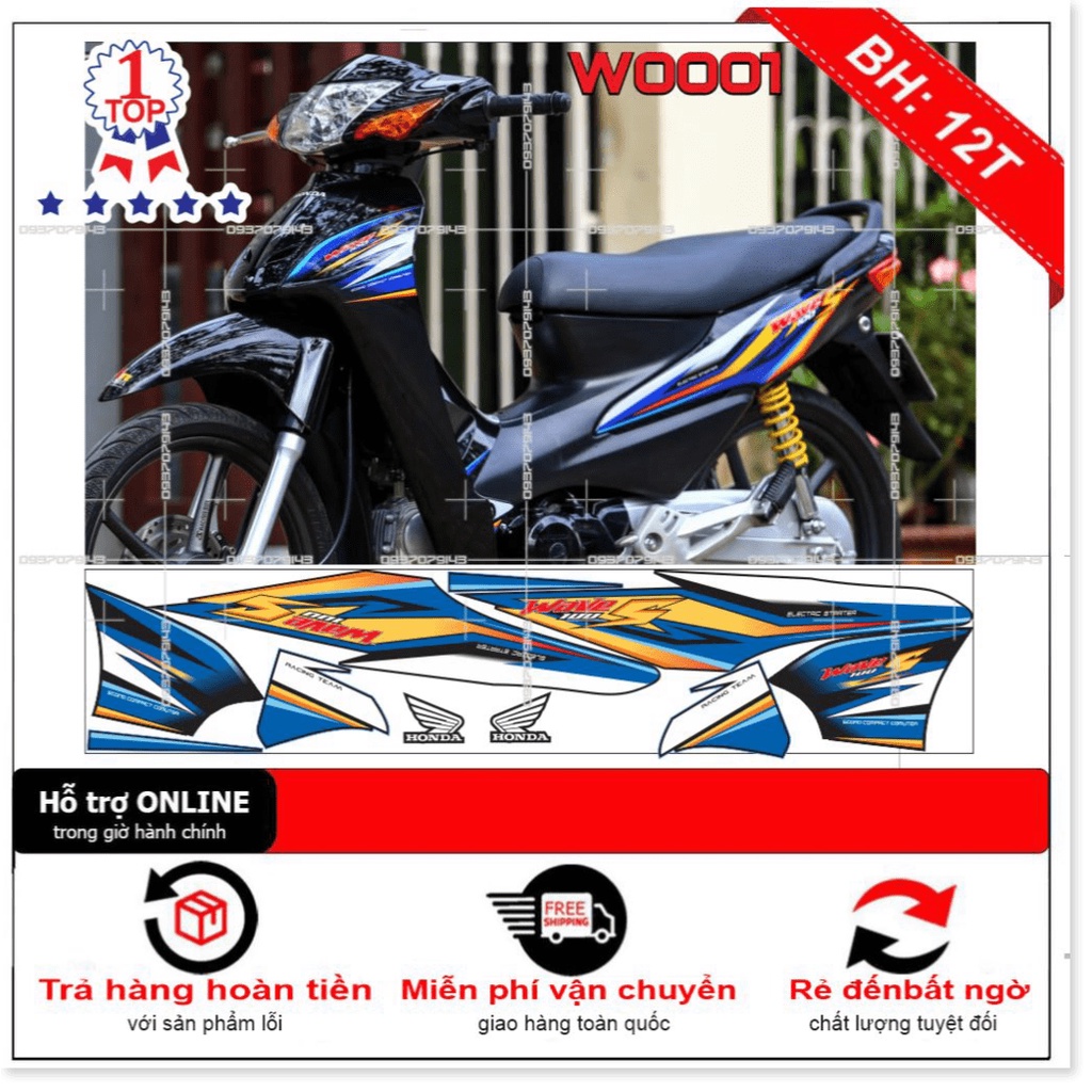 ( Quí khách vui lòng mang ra tiệm cho thợ dán ) Tem wave RS100 đen W0001