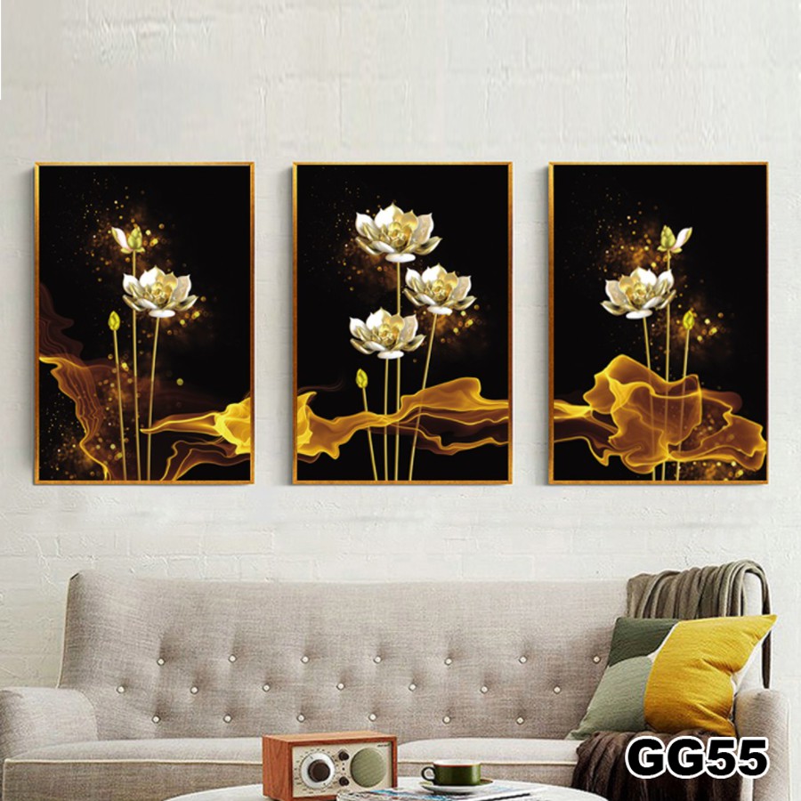 Tranh treo tường canvas khung gỗ 3 bức phong cách hiện đại Bắc Âu tranh decor trang trí phòng khách phòng ngủ spa 47