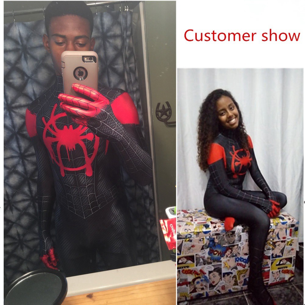 ☬Spider-Man Into The Spider Verse Cosplay Costume Miles Morales 3D Printed Bodysuit Zentai Suit
