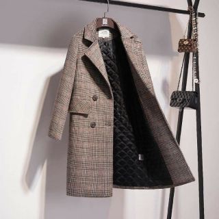 Áo khoác dạ kẻ nâu tây 6 cúc loại 1
