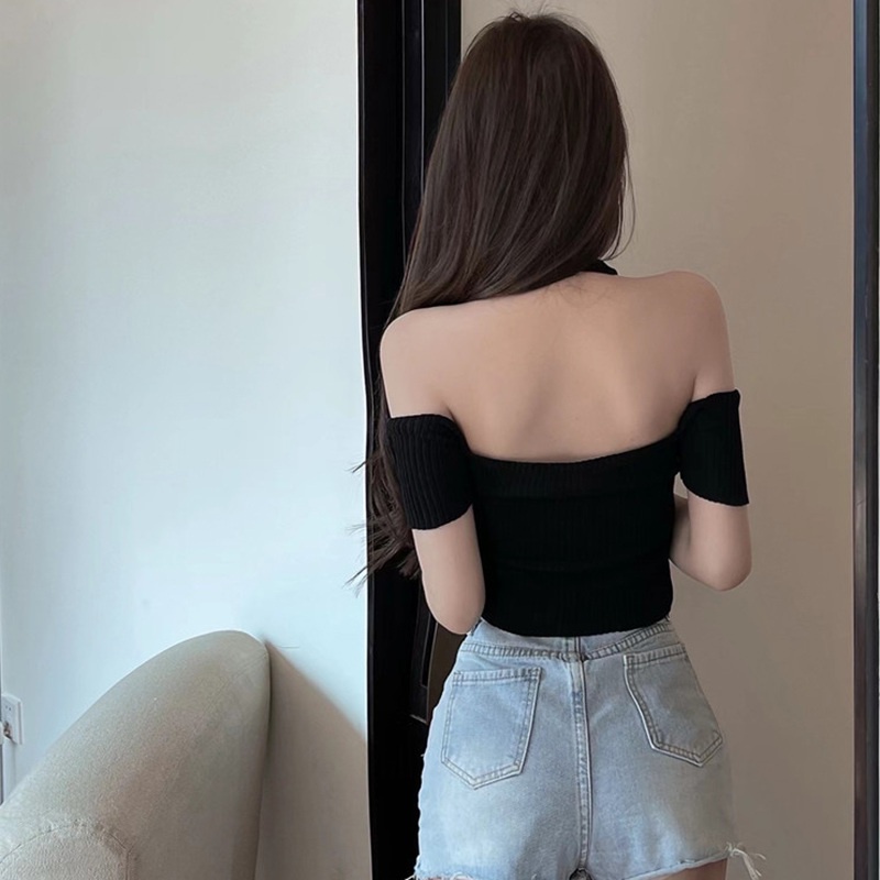 Áo Thun Dệt Kim Tay Ngắn Dáng Ôm Thời Trang Quyến Rũ Cho Nữ