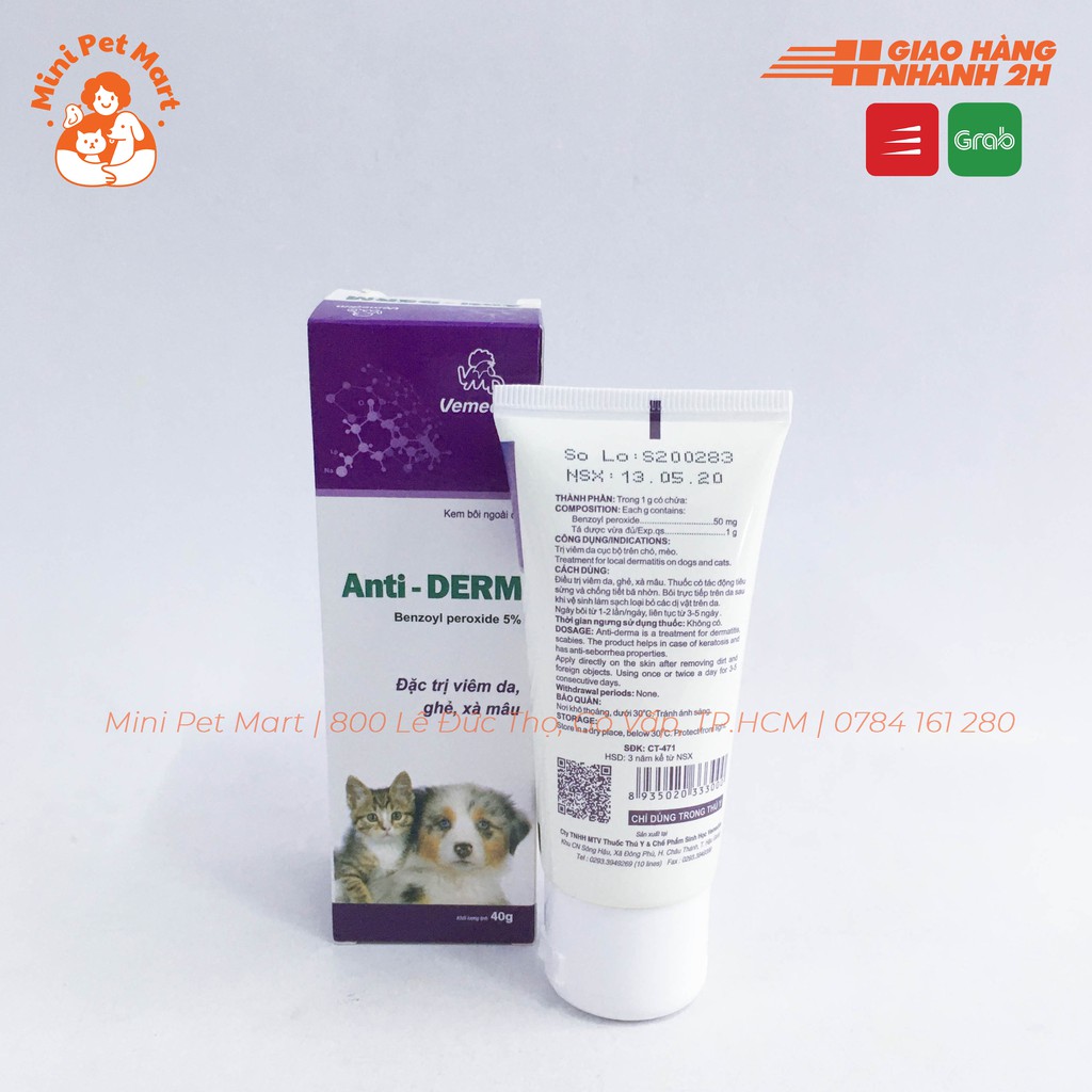 VEMEDIM ANTI DERM - Thuốc trị viêm da, ghẻ, xà mâu cho chó mèo (40g)