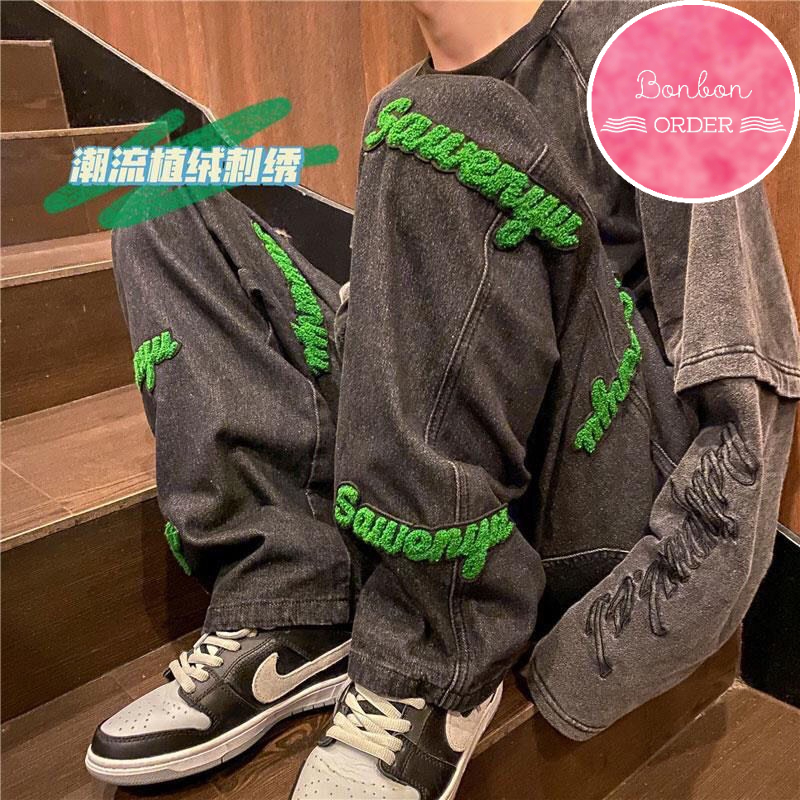 QUẦN JEAN ULZZANG ỐNG RỘNG PHỐI CHỮ CỰC CHẤT -
