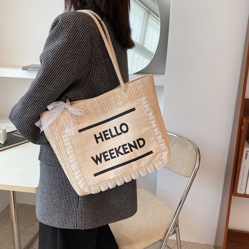 Túi Cói Đi Biển Du Lịch Hello Weekend Sang Chảnh Phong Cách Hàn Quốc K4T5-2
