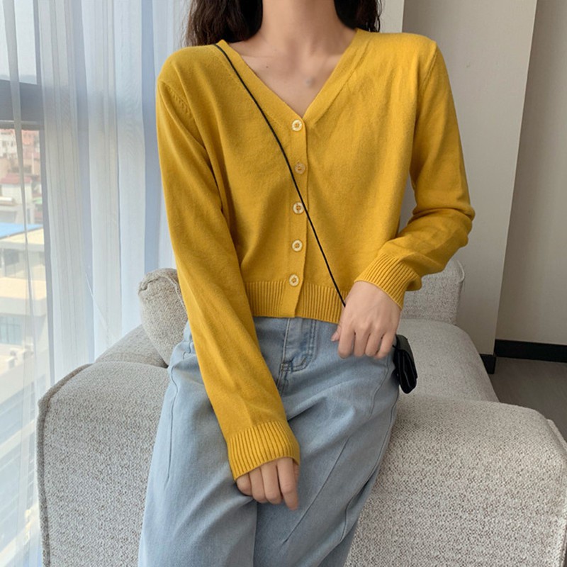 Áo cadigan len mỏng 5 khuy giữa, Áo Khoác len dài tay khuy nhựa AL1361 - Thoyeufashion