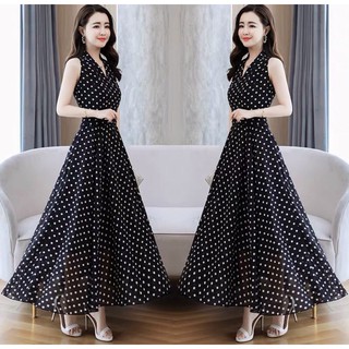 ĐẦM MAXI CHẤM BI CỔ V XINH XẮN