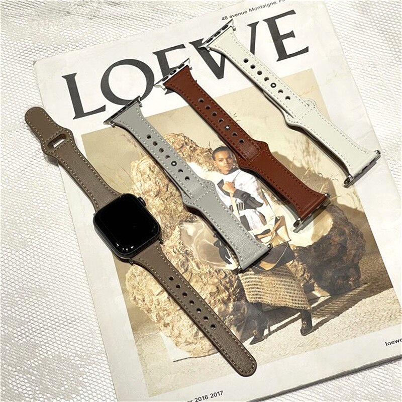Dây đeo mỏng bằng da thật thích hợp cho đồng hồ thông minh apple iwatch dòng 44mm 42mm 40mm 38mm 7 6 se 5 4 3