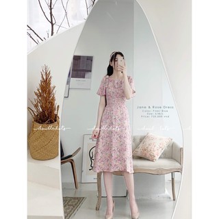 Váy thiết kế- váy lụa hoa nhí nơ vai dáng midi