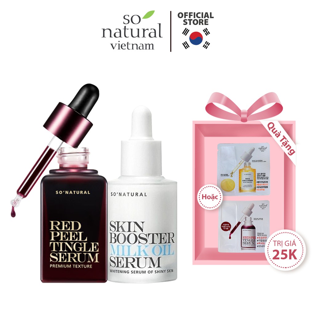 Bộ serum ngăn ngừa mụn dưỡng da Red Peel Tingle Premium 20ml Skin Booster Milk Oil Serum 30ml So Natural