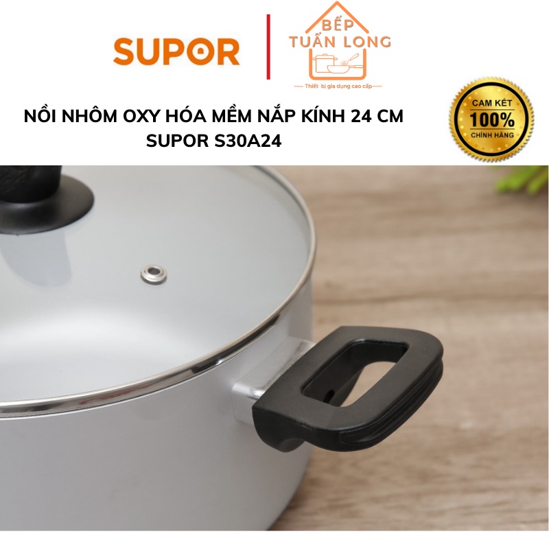 Nồi nhôm oxy hóa mềm có nắp kính Supor S30A24 đường kính 24cm
